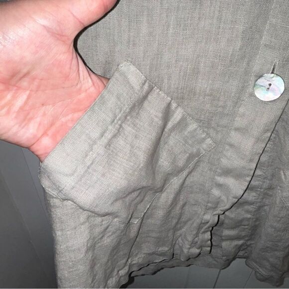 Lauren Vidal Linen Button Front Short Sleeve Hood Lagenlook Cardigan Top - Picture 4 of 7